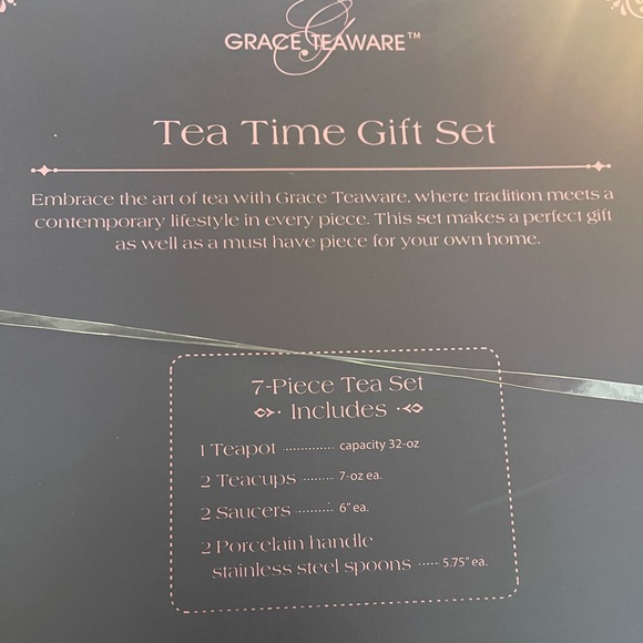 7pc white & gold polkadot Teapot, spoons, Cup & Saucer boxed by Grace teaware - Picture 7 of 16